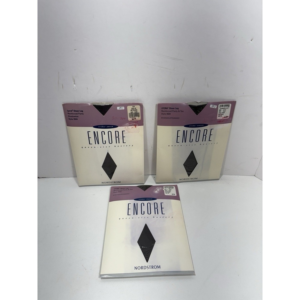 Nordstrom Encore Queen size hosiery pantyhose Lot Of 3 Sz Q2 Off Black 9504